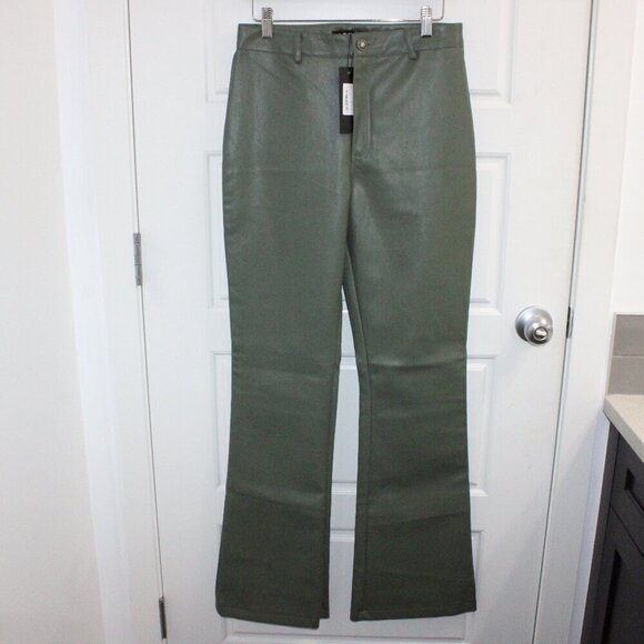 Motel Faux Leather Green Flare Pants Size Medium New Zoven Trouser - Picture 1 of 3